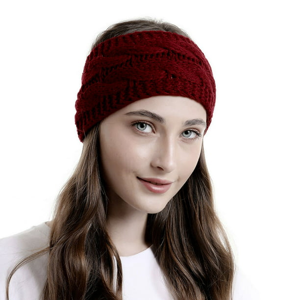 Women Wide Boho Headwrap Crochet Beanie Headband Winter Knit Thicken Hairband